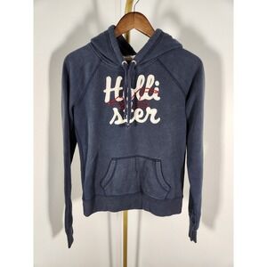 Hollister Navy Blue Spellout Hoodie Embroidered Letters Size Youth‎ Large